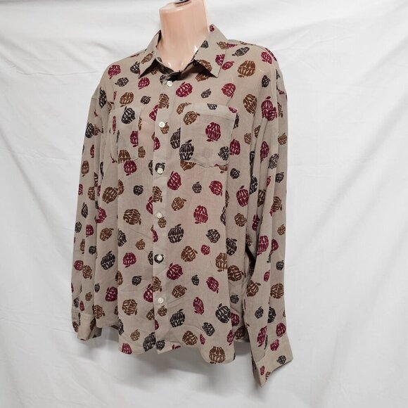 X-Girl Big Apple Women Top Blouse Shirt Size M Beige Chiffon Button Up Long Slee - Picture 8 of 14